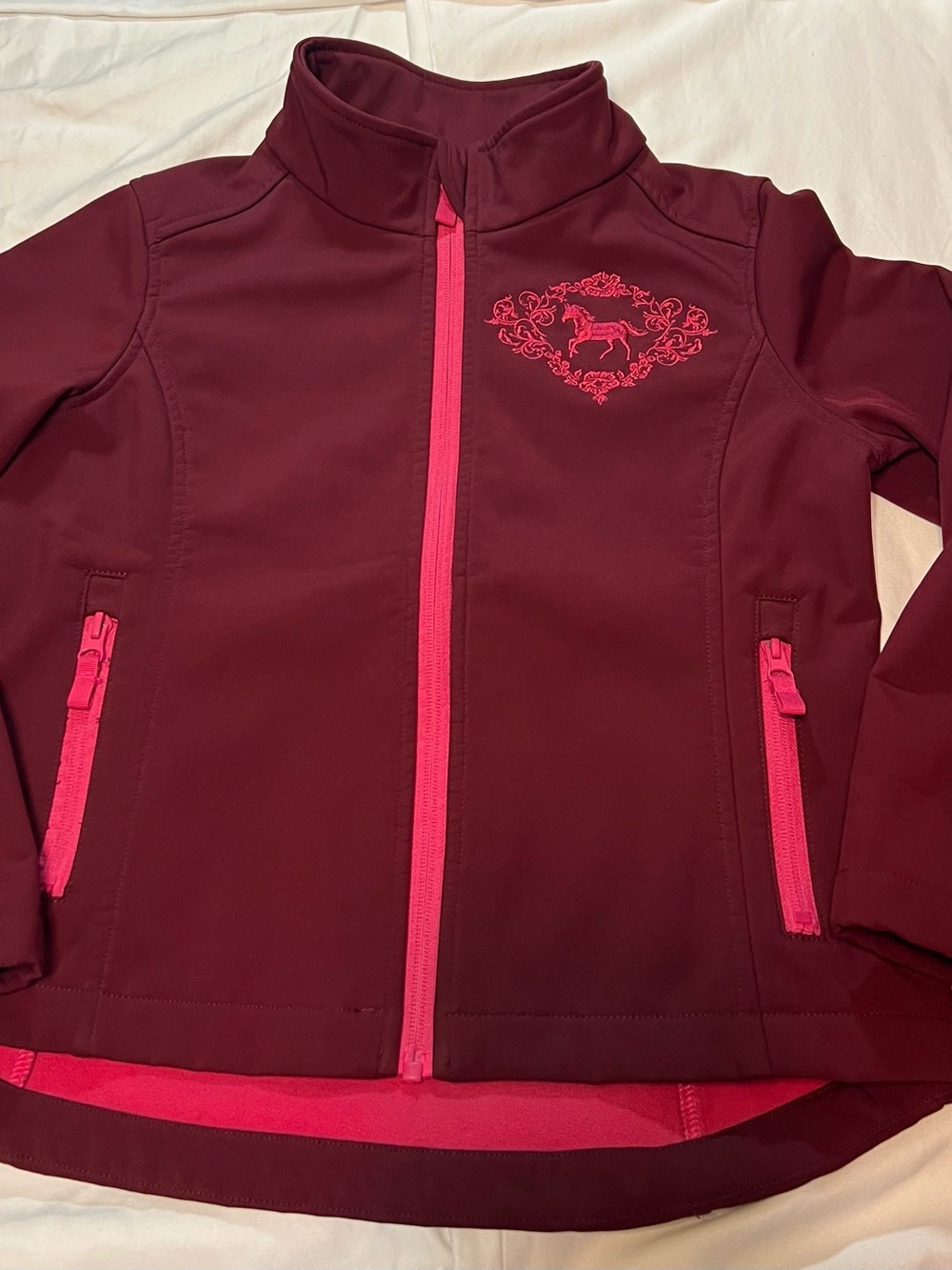 Shyanne Maroon and Pink Girls' Rashguard Jacket with Horse Motif